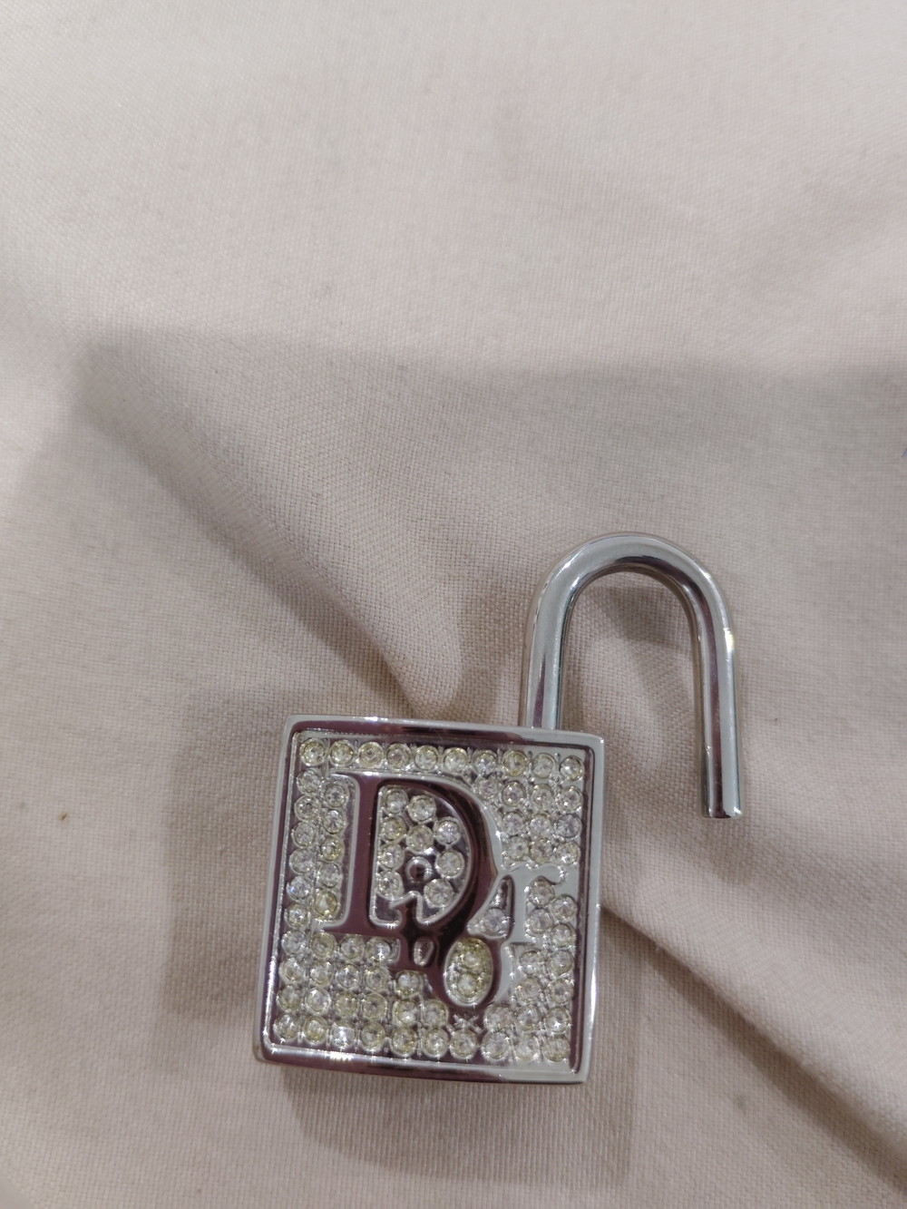Dior Crystal Padlock Charm - Silver and Clear Rhinestones